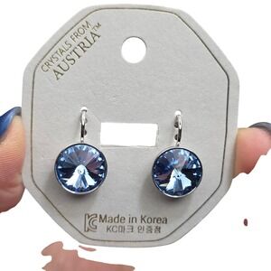 NEW Lite Sapphire Blue SwarovskiElement Leverback Earrings 13mm Platinum Plated: